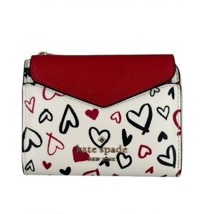Kate Spade Scribble Hearts Small Wallet Card Case red white black zipper pockets